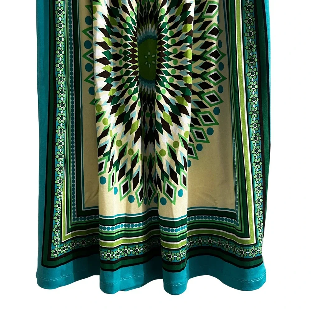 Bailey Blue Womens Teal Green Medallion‎ Smocked Strapless Tube Dress Midi M